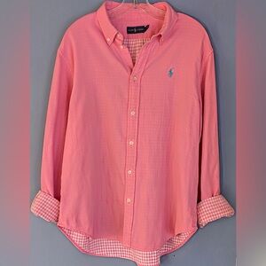 Ralph Lauren Soft Cotton Oxford Men’s XL
Pink with Teal Blue Logo Vintage